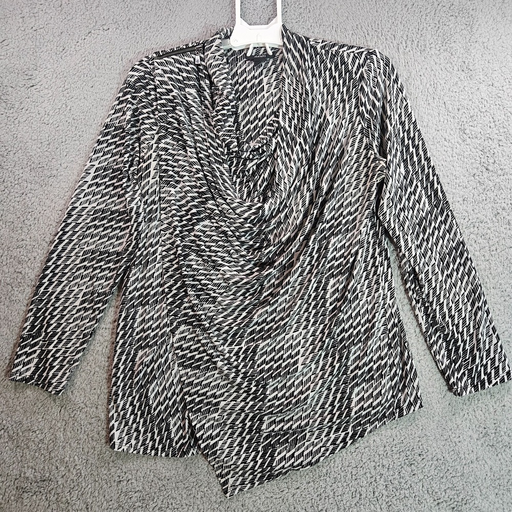 Alfani Wrap Top Women Medium Geometric Print Long Sleeve Black & White - M